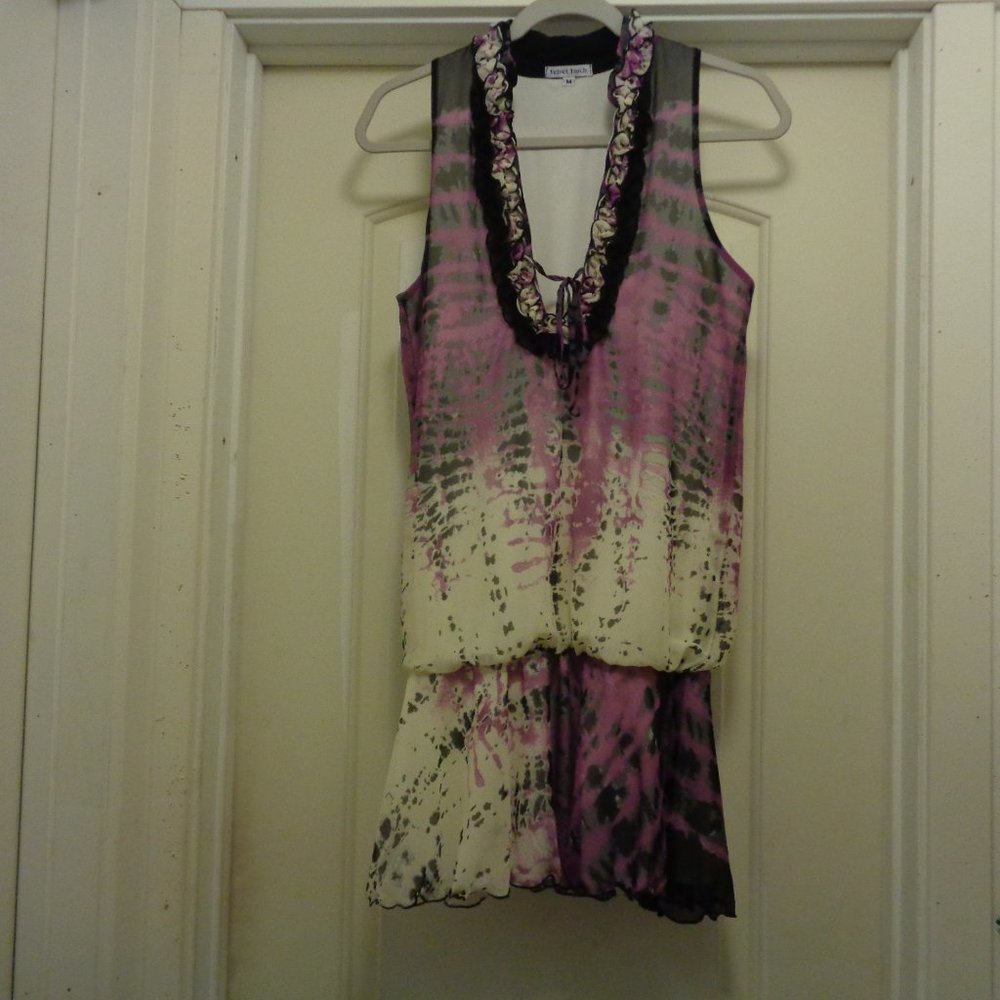 VELVET TOUCH BOHO TYE DYE RUFFLES FLOUNCE SHORT DRESS M